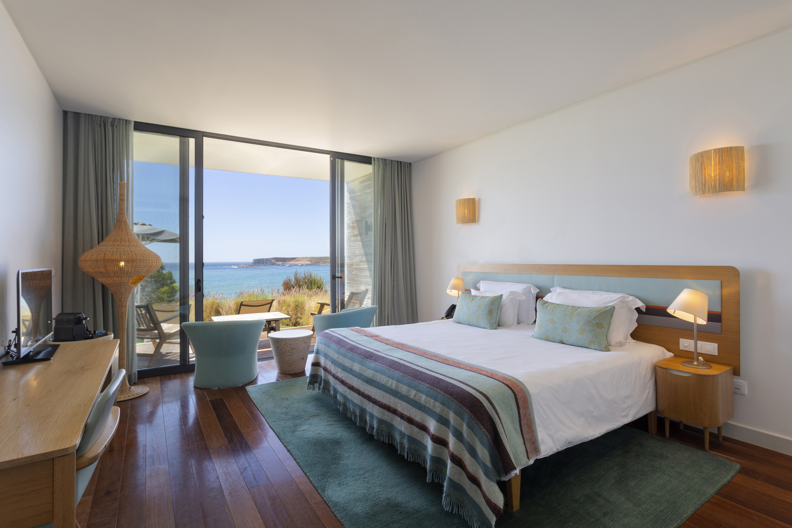 A bedroom with terrace and sea view at Martinhal Sagres resort in the Algarve, Portugal
