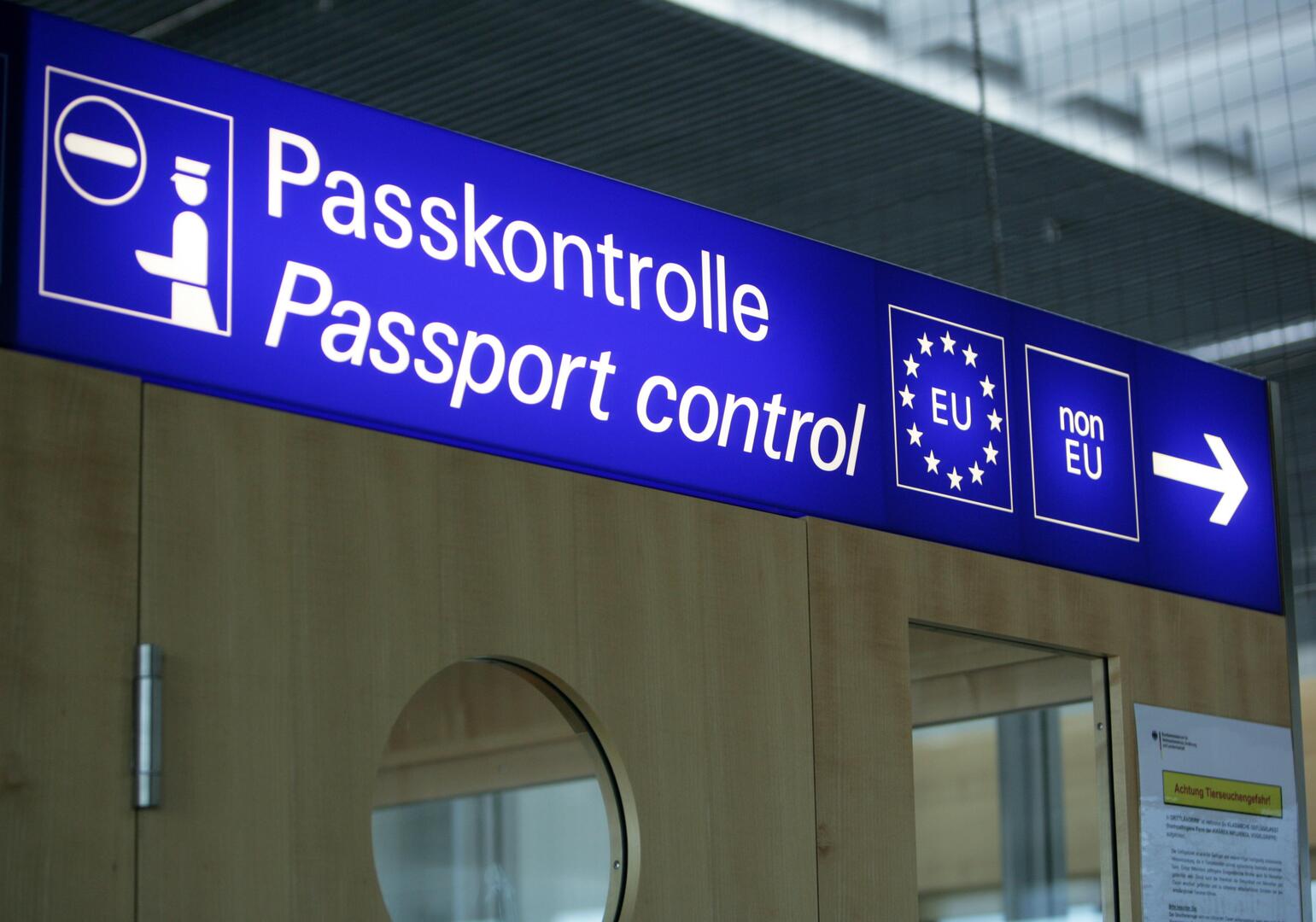 Passport control at Münster Osnabrück Airport in Germany